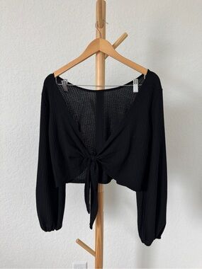 Long sleeve waffle knit tie crop